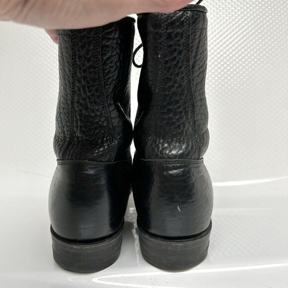 Vtg Justin Lace up Black Pebbled Bullhide Roper Boots 522 Kiltie Mens 8 1/2 D